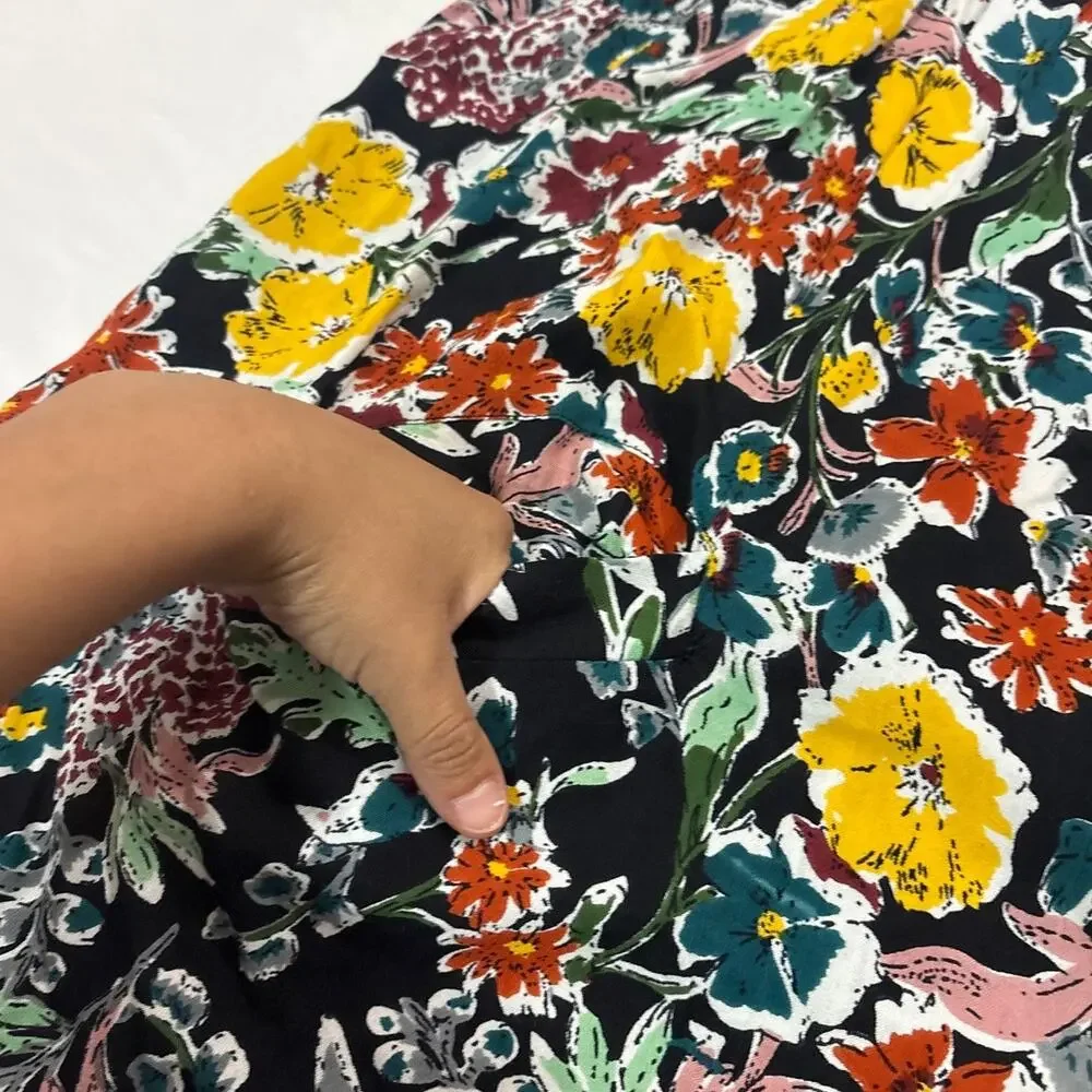 Natural Life Womens XL Floral Jumpsuit Colorful Boho Wide Leg Pockets Artsy